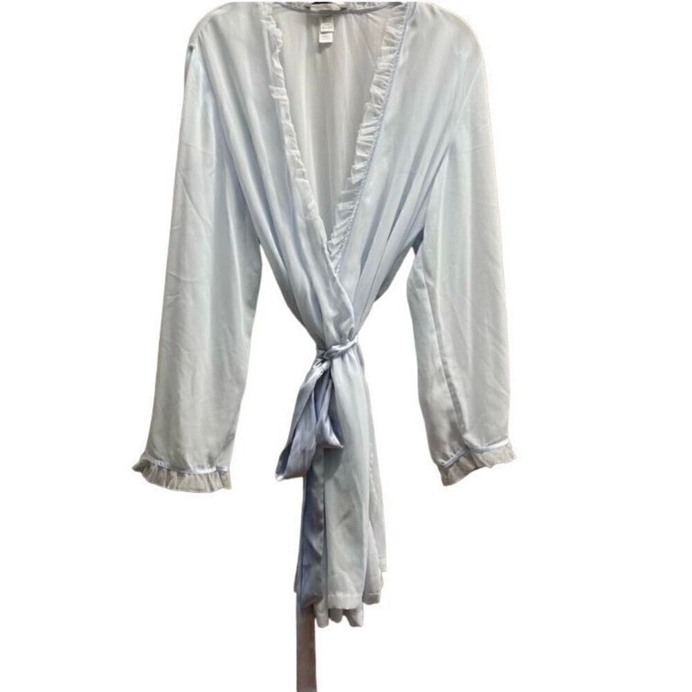 Delicate women’s  intimate, light blue, sheer Russell satin feel robe S/L